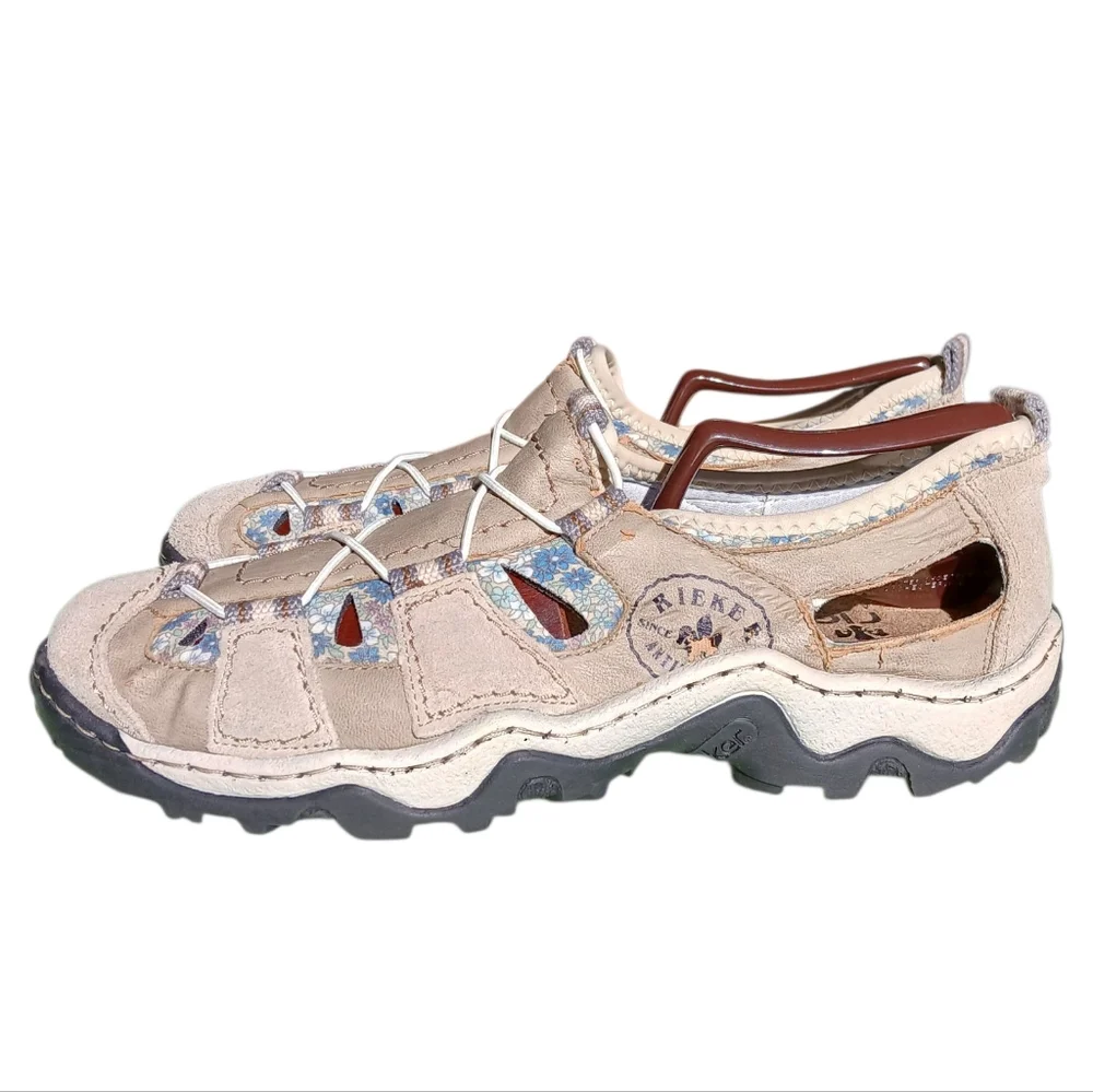 Rieker Men's Size 42 Beige Outdoor Sandals with White Laces